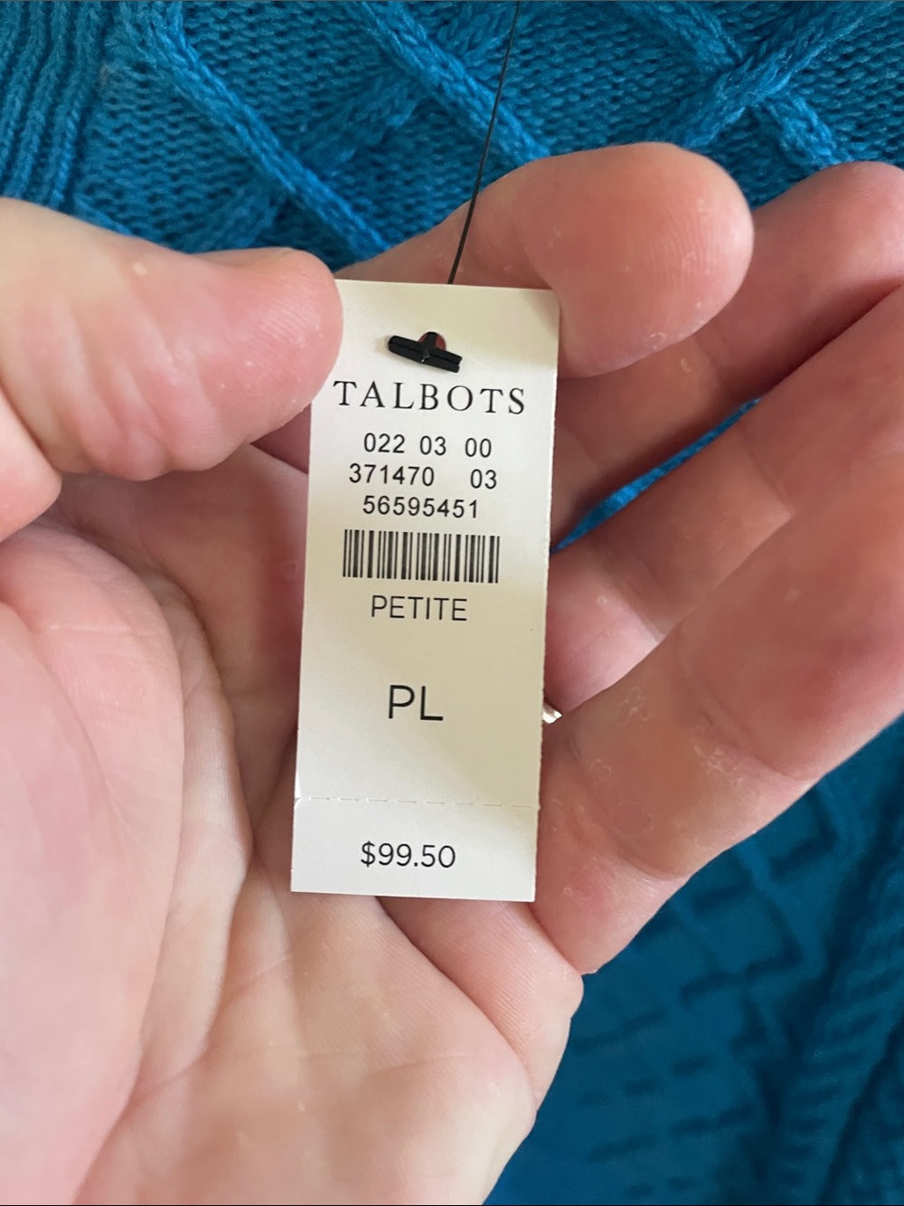 Talbots Bright Blue Cable-Knit Sweater with Gold Buttons - Picture 6 of 6